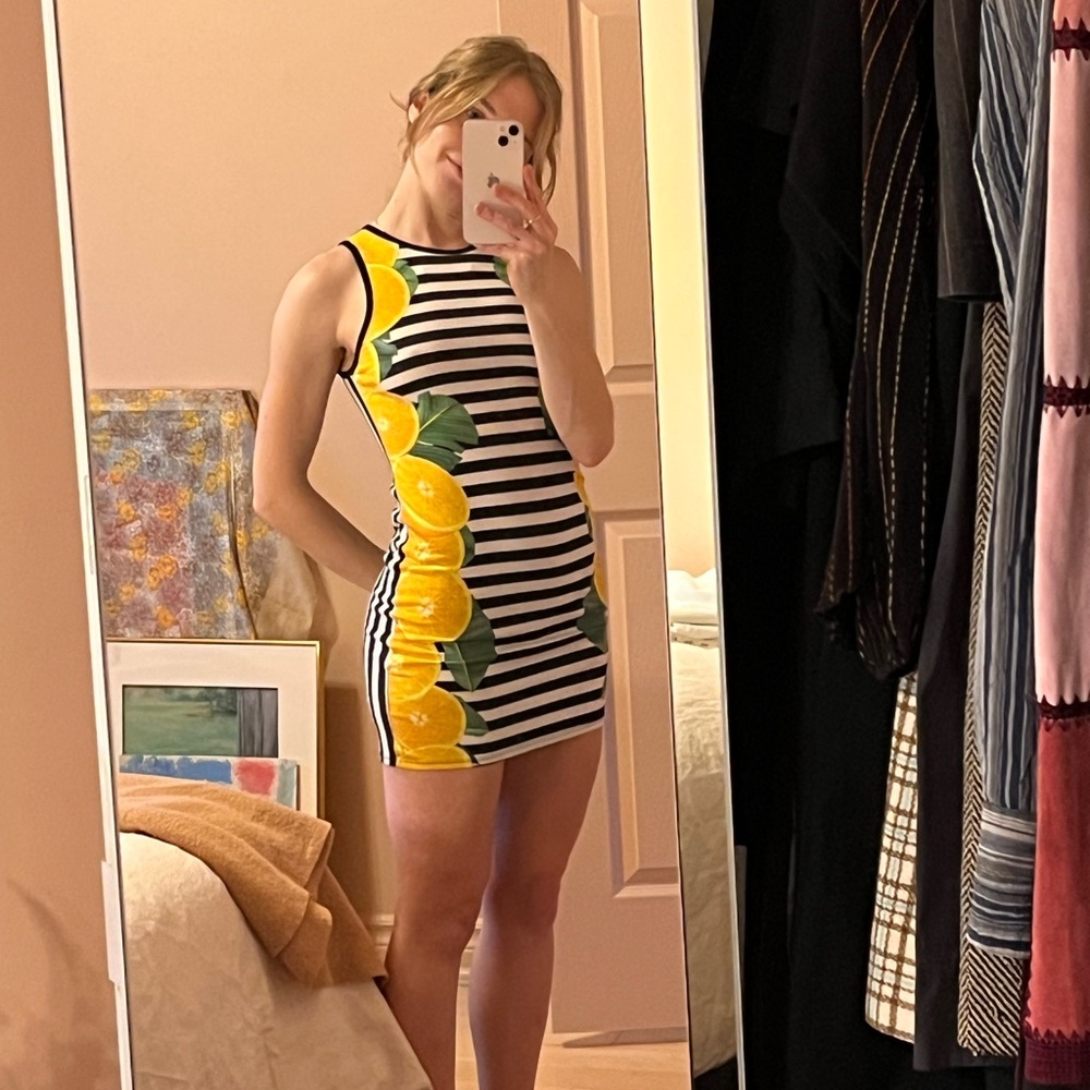 Striped with Orange Print Dress